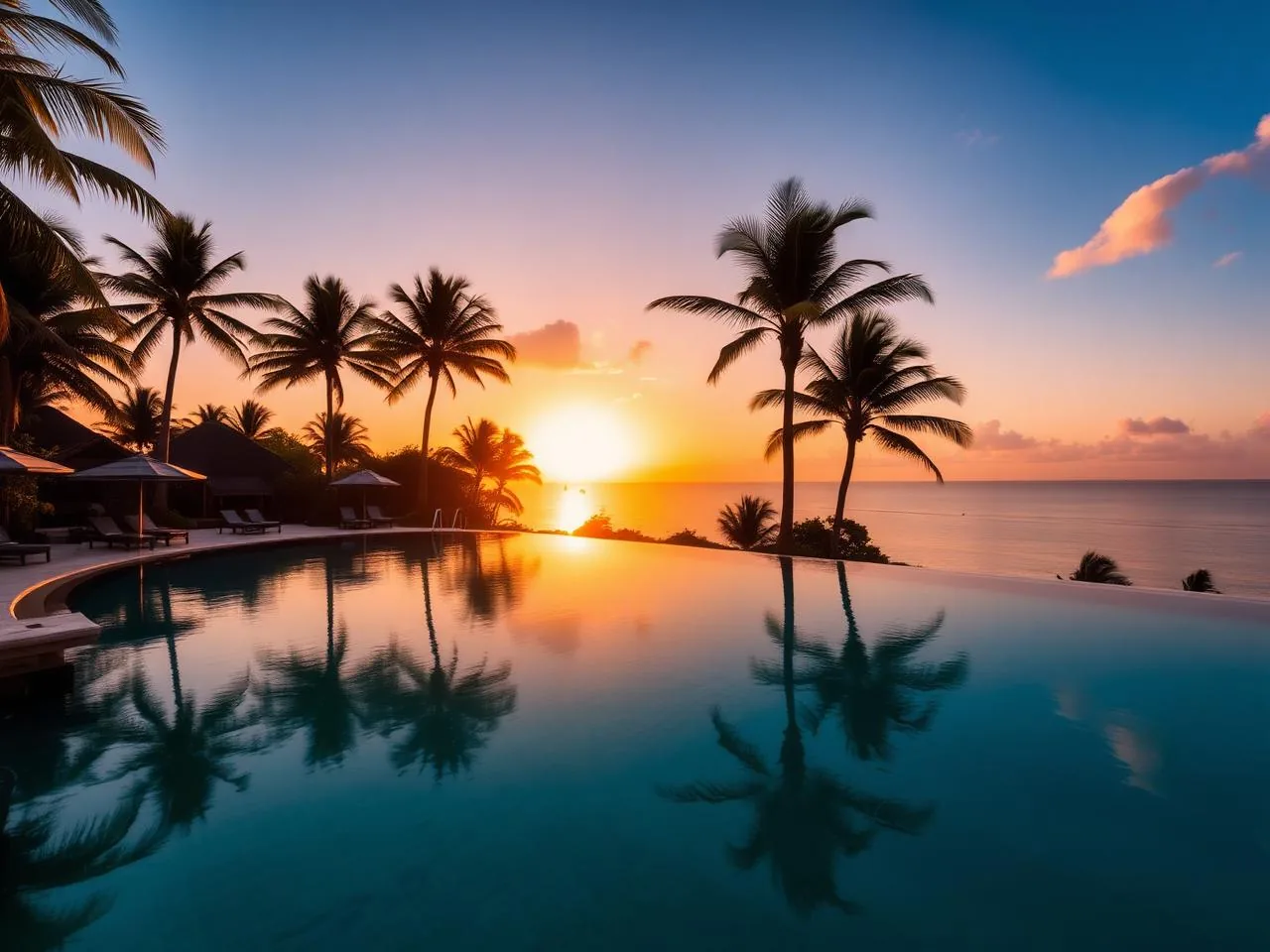 Piscine au coucher de soleil